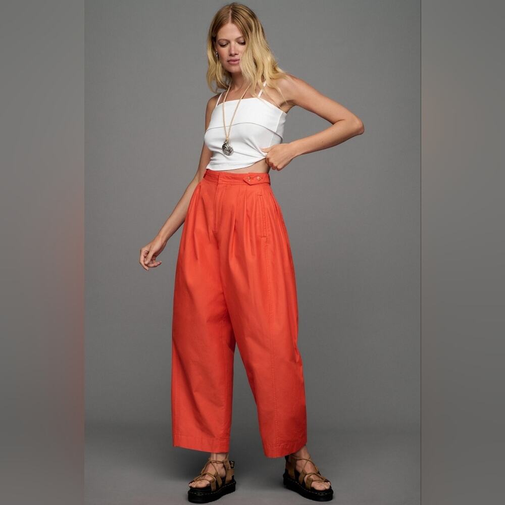 Anthropologie pleat front orange barrel pants size 6